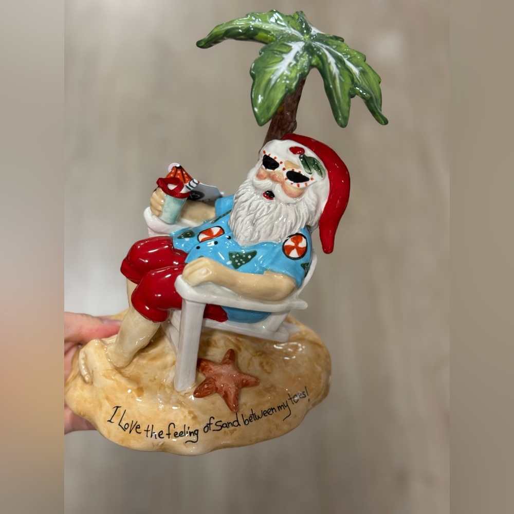 Blue Sky Santa Beach Chair Figurine with Red and Blue Accents